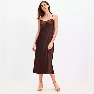 NWT LOFT Brown Midi Slip Dress - Size 8